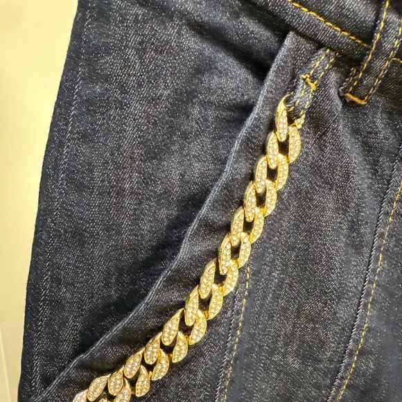 Cinq a Sept Dark Blue Denim with Chain Diamond Details on Pockets - Picture 1 of 4
